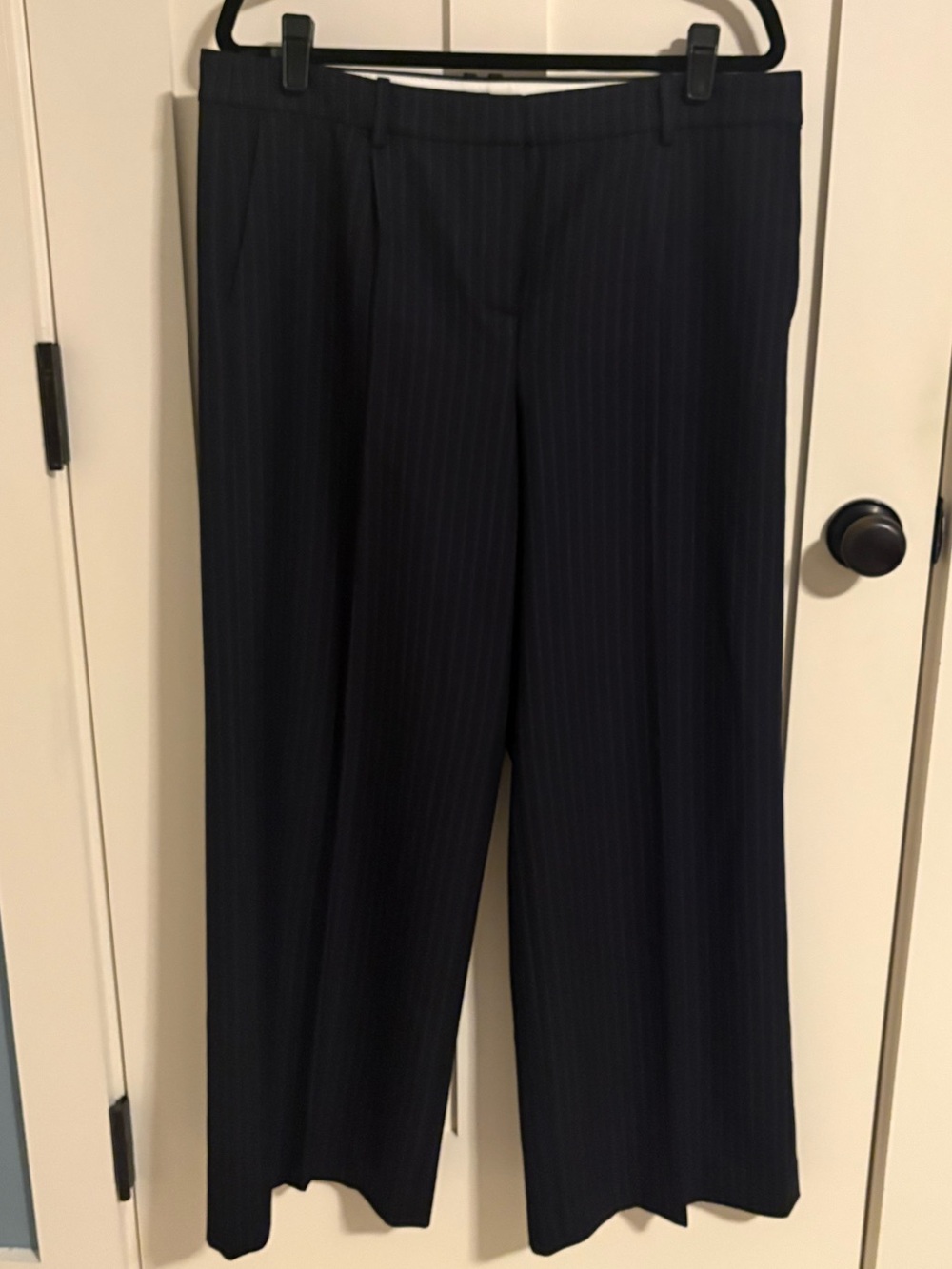 J. Crew Navy Pinstripe Wide-Leg Trousers